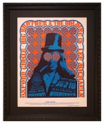 FD-38 1966 poster for Big Brother & The Holding Company, Oxford Cirle and Lee Michaels at the Avalon Ballroom December 9-10, 1966 by Victor Moscoso featuring the large Injun Joe logo from The Family Dog with swirly blue and red eyes