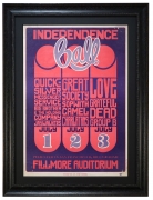 BG-14 poster called Independence Ball by Wes Wilson. 1966 Grateful Dead concert poster also advertised the band called "Love" and Big Brother & The Holding Company, Quicksilver Messenger Service, The Great Society, The Charlatans and Sopwith Camel