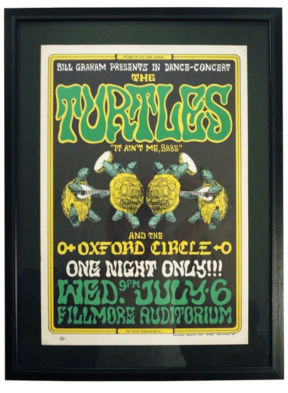 BG-15  Early Wes Wilson Fillmore poster for The Turtles and Oxford Circle in 1966. Picture is of 4 dancing terrapins by German Illustrator Heinrich Kley