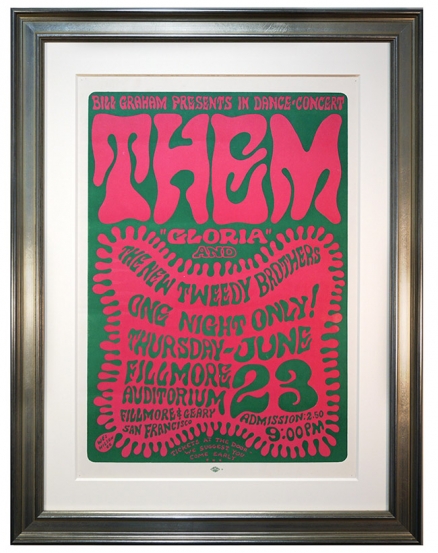 BG-12 Early Fillmore poster by Wes Wilson advertising rock concert by Van Morrison and Them on June 23, 1966