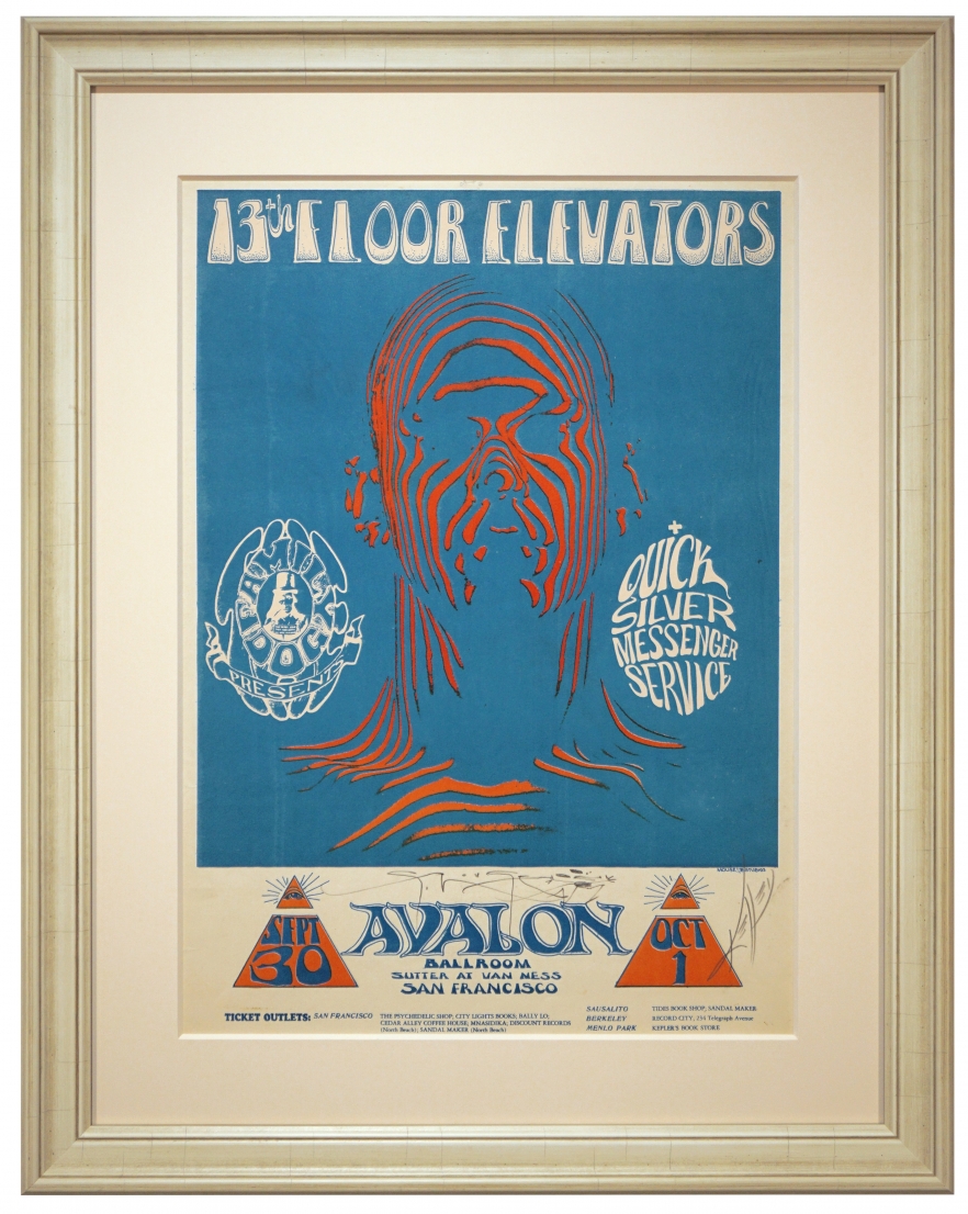 FD-28 Zebraman. 1966 poster for 13th Floor Elevators by Stanley Mouse and Alton Kelley. Quicksilver Messenger Service 1966 poster at Avalon.