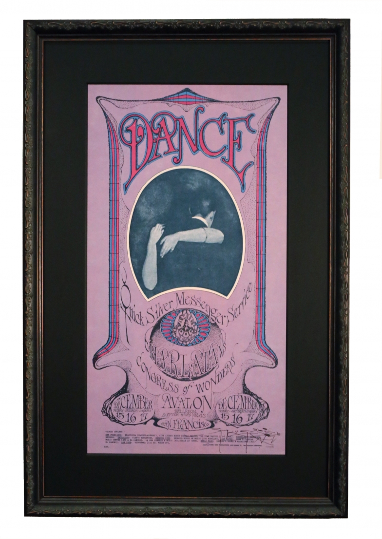 FD-96 Poster called Dance Dance, 1967 by Stanley Mouse and Alton Kelley. Quicksilver Messenger Service poster 1967 with Valentines theme