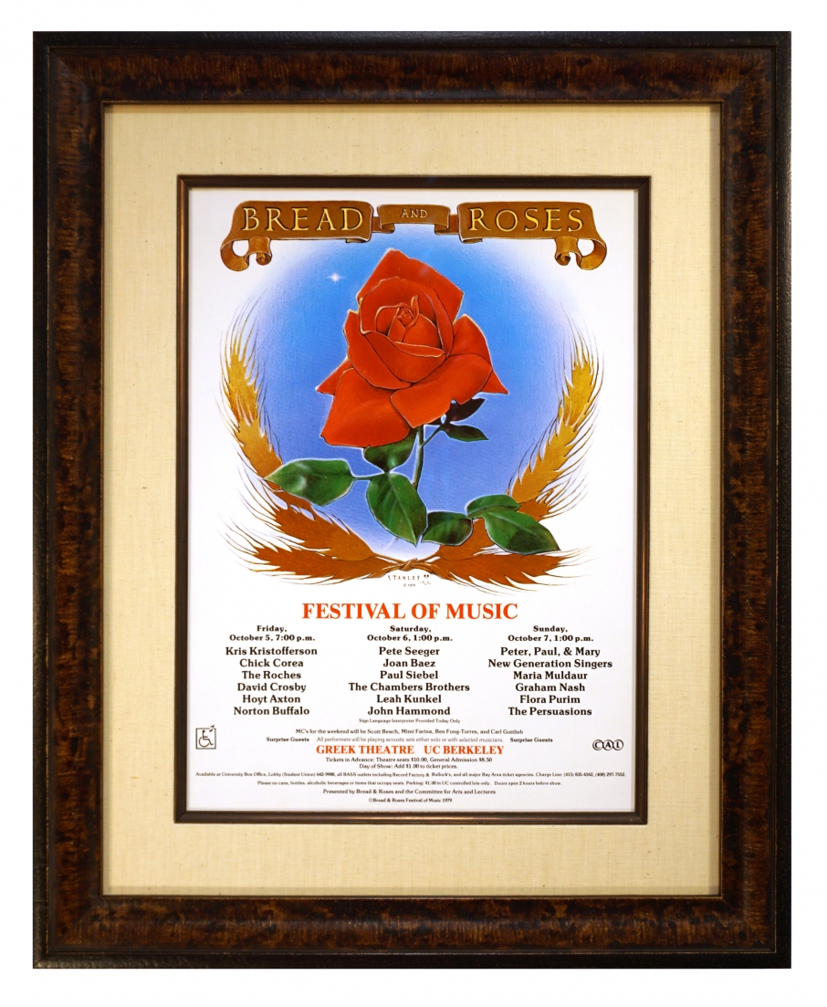 AOR 4.85 poster for Bread and Roses Festival, 1979, Greek Theatre by Stanley Mouse