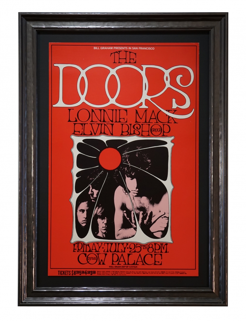 BG 186  Original 1969 Concert Poster for the Doors at the Cow Palace near San Francisco by Randy Tuten. Red poster features a photo of the band and Jim Morrison