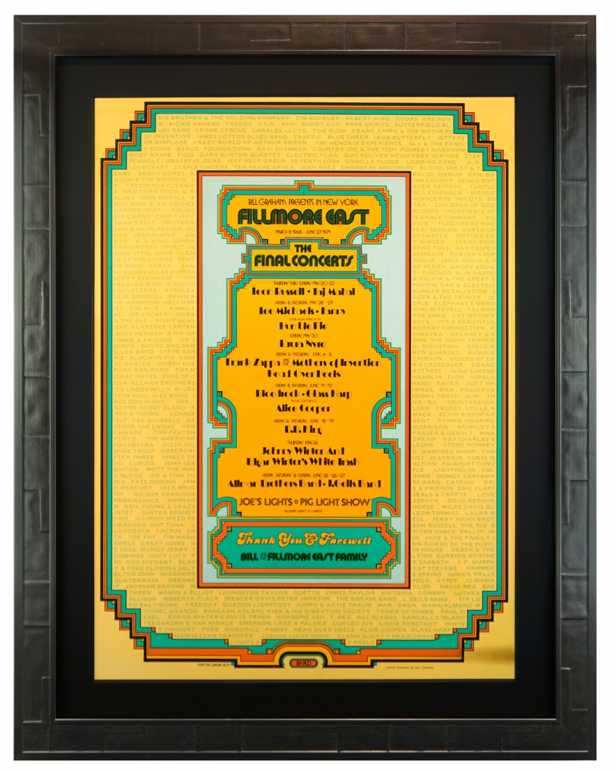 Closing of the Fillmore East Poster by David Byrd, June 1971 Final Allman Brothers Live at Fillmore East