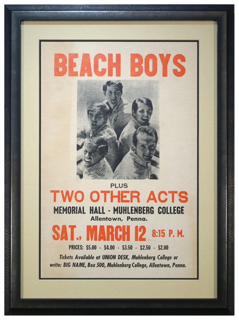  1966 poster announcing the Beach Boys at Muhlenberg College,. Vintage 1966 Beach Boys poster