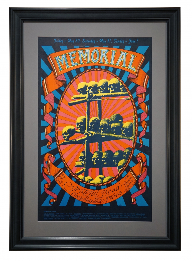AOR 2.160 Grateful Dead Poster titled "Memorial" by Alton Kelley May 30-June 1, 1968 also featuring Charles Musselwhite and Petris